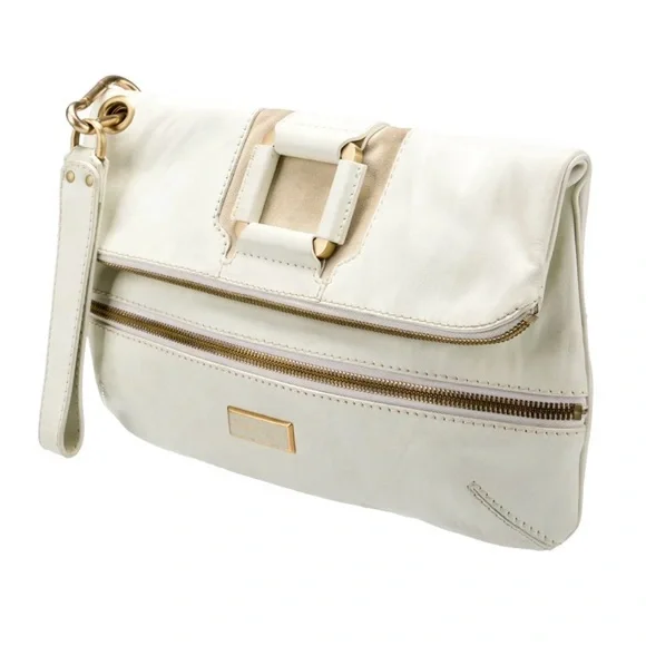 Jimmy Choo Cream and Gold Fold-Over Wristlet Clutch - Picture 4 of 11